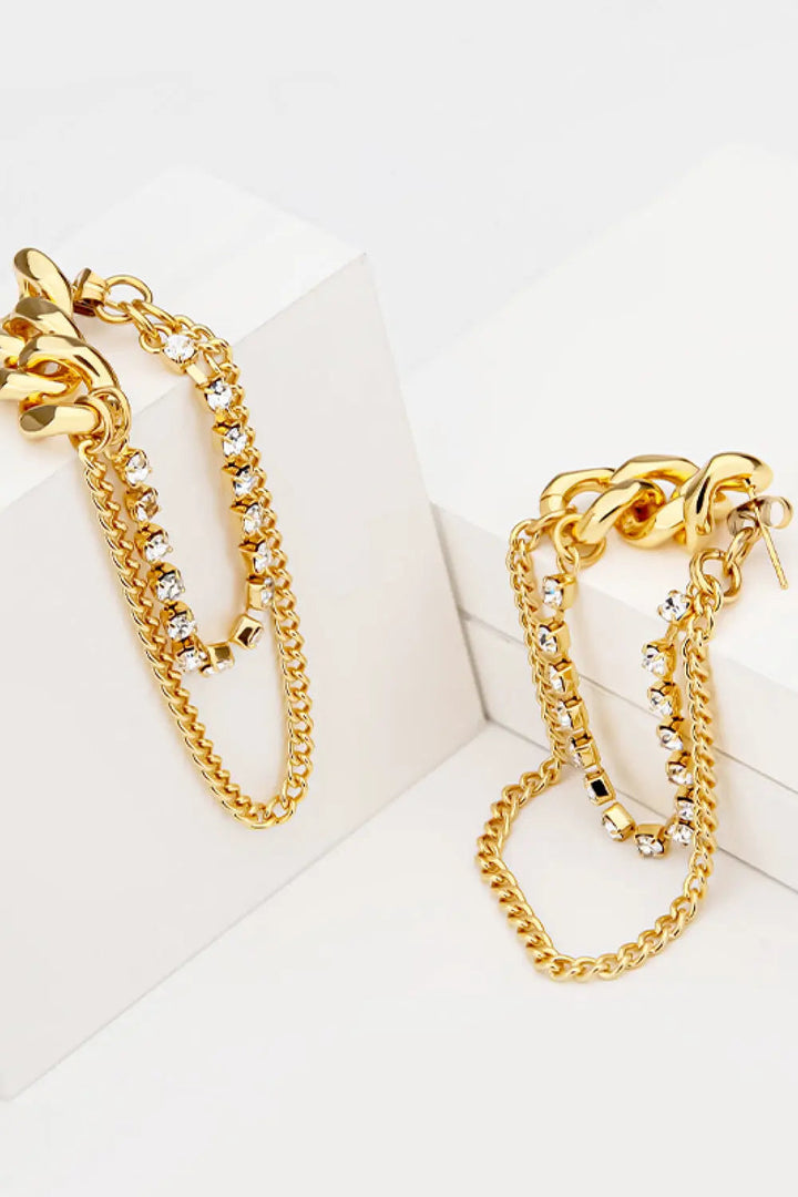 Rhinestone Copper Chain Earrings LOVCIA