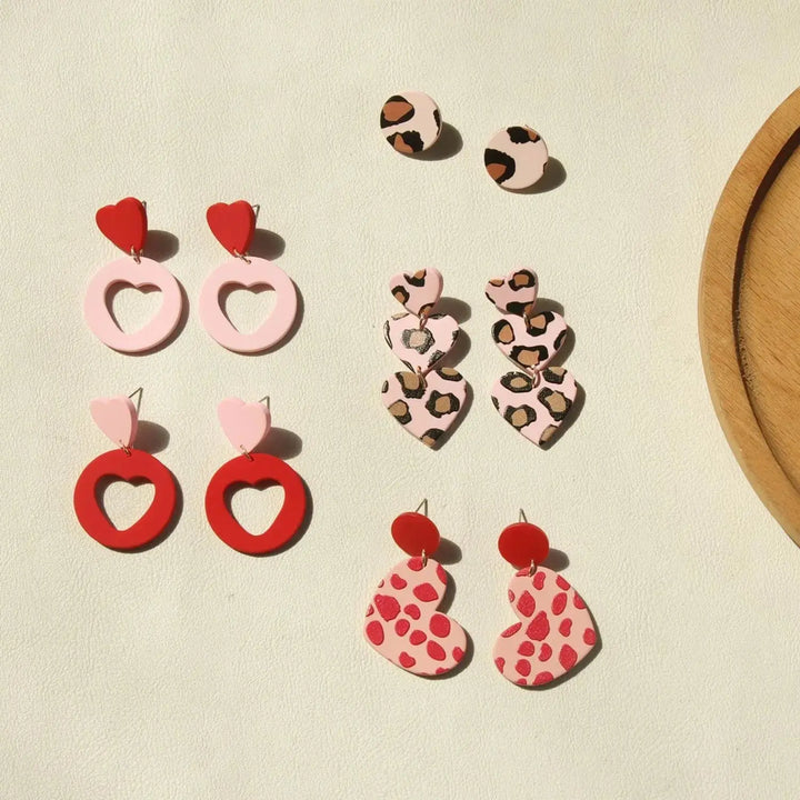 LOVCIA Heart & Leopard Acrylic Stainless Steel Earrings