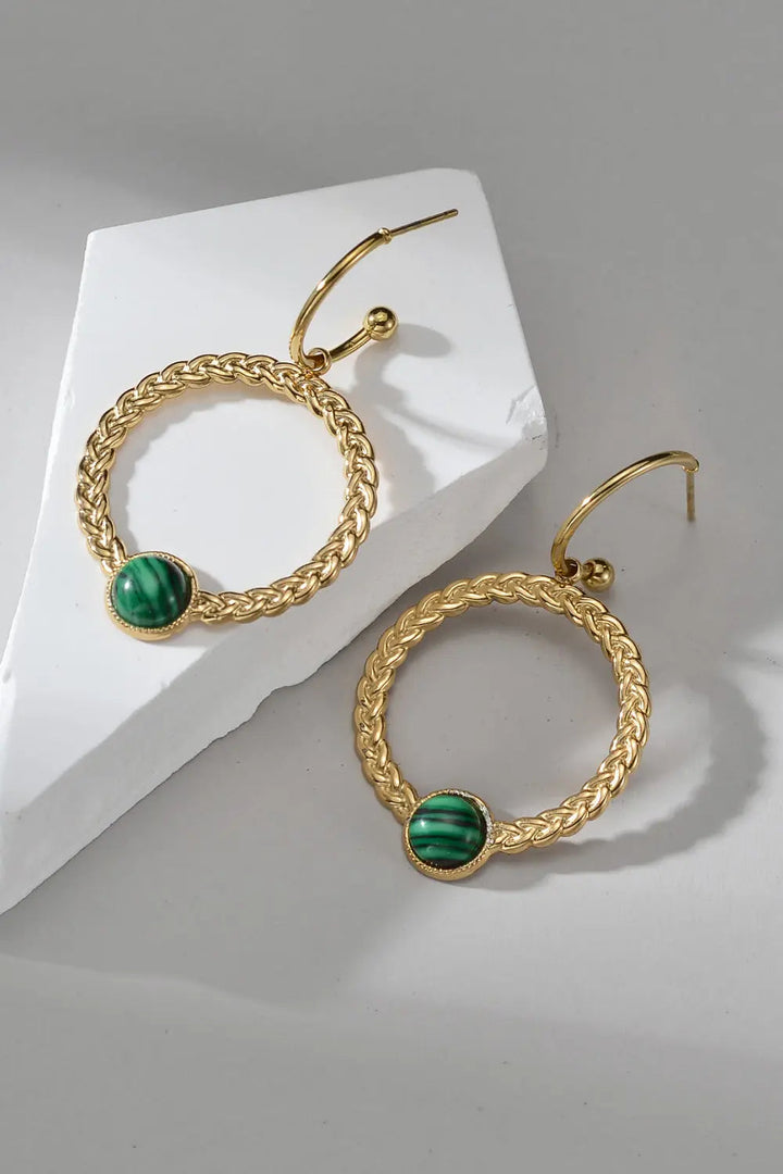 Malachite 18K Gold Plated Earrings LOVCIA