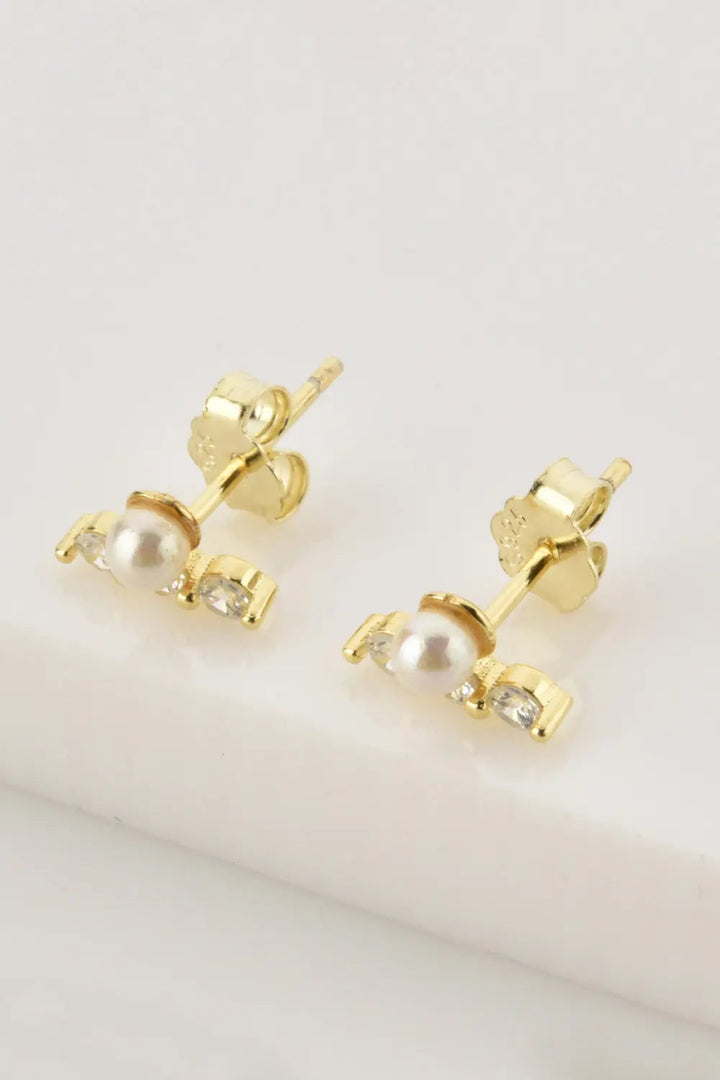 Zircon and Pearl 925 Sterling Silver Stud Earrings LOVCIA