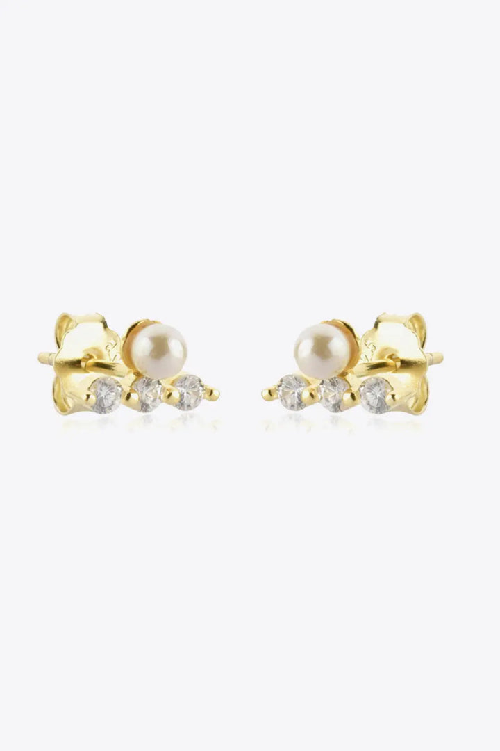 Zircon and Pearl 925 Sterling Silver Stud Earrings LOVCIA