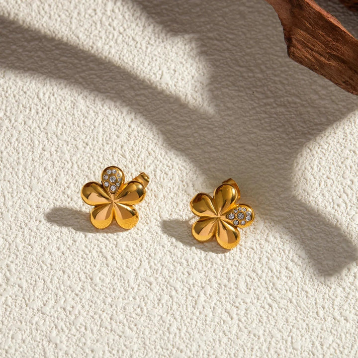 Inlaid Zircon Stainless Steel Flower Earrings LOVCIA