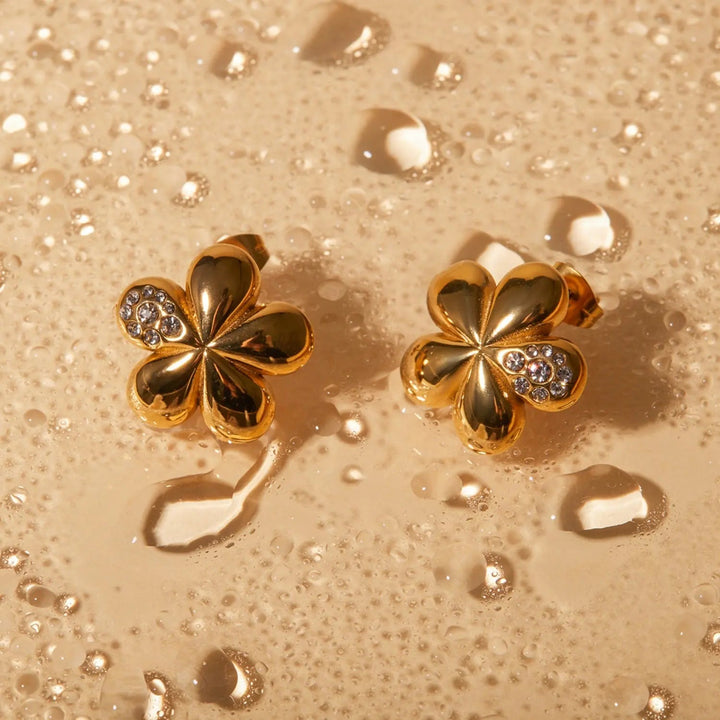 Inlaid Zircon Stainless Steel Flower Earrings LOVCIA