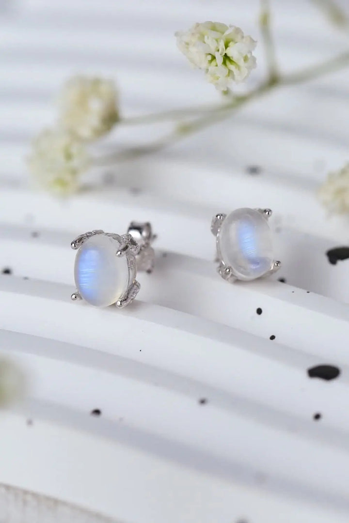 High Quality Natural Moonstone 925 Sterling Silver Stud Earrings LOVCIA