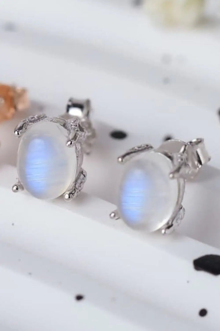 LOVCIA High Quality Natural Moonstone 925 Sterling Silver Stud Earrings