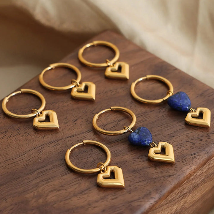 Heart Shape Lapis Lazuli Dangle Earrings LOVCIA