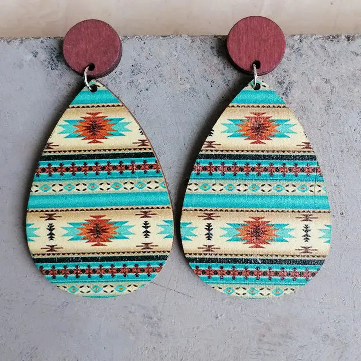 LOVCIA Geometric Wood Teardrop Earrings