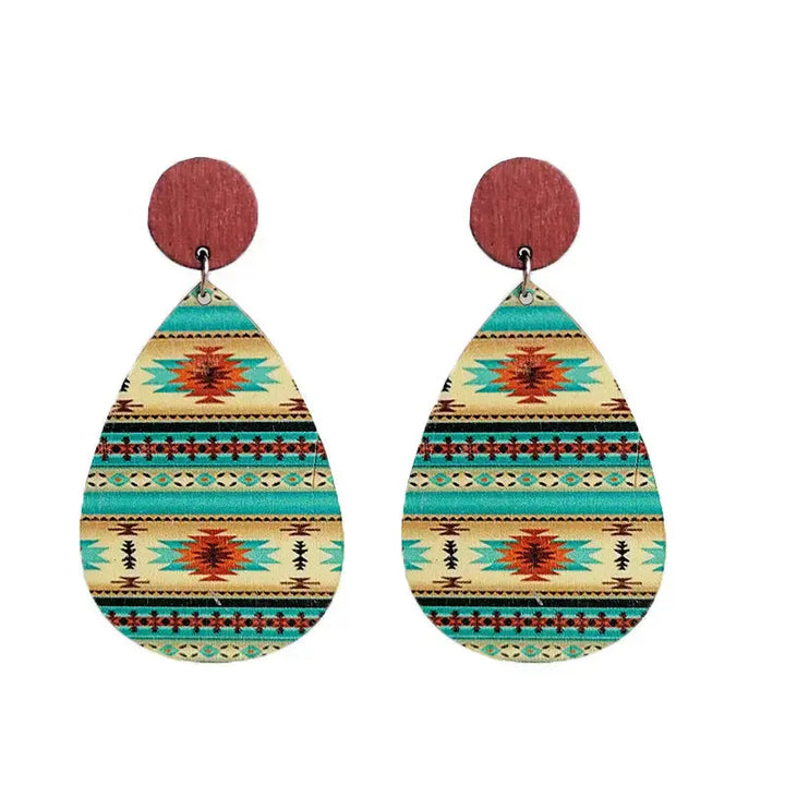 LOVCIA Geometric Wood Teardrop Earrings