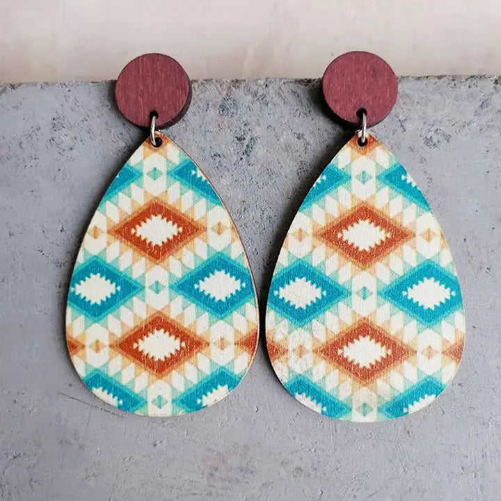 LOVCIA Geometric Wood Teardrop Earrings