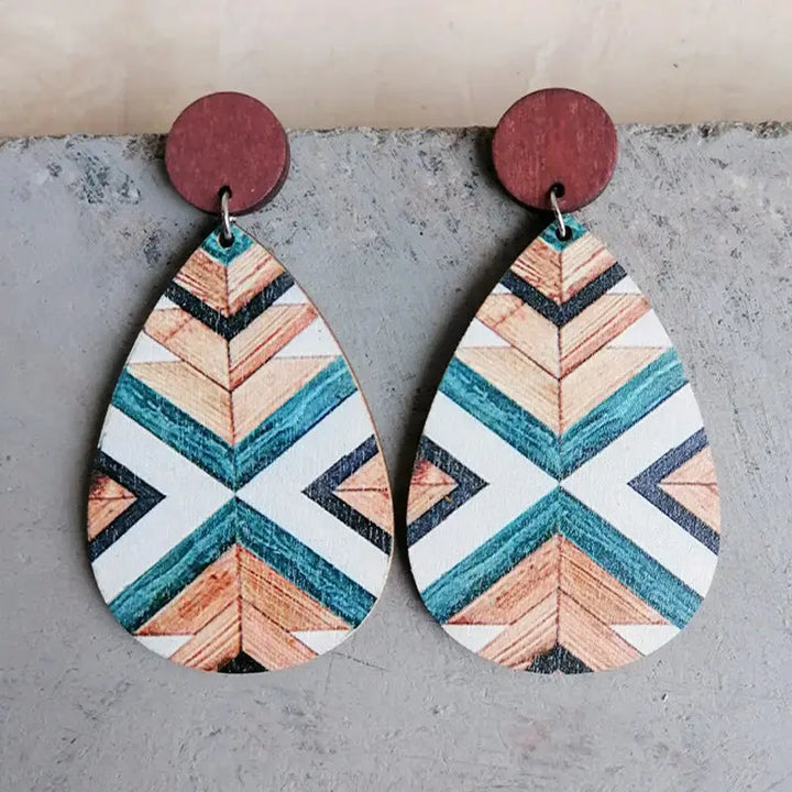 LOVCIA Geometric Wood Teardrop Earrings