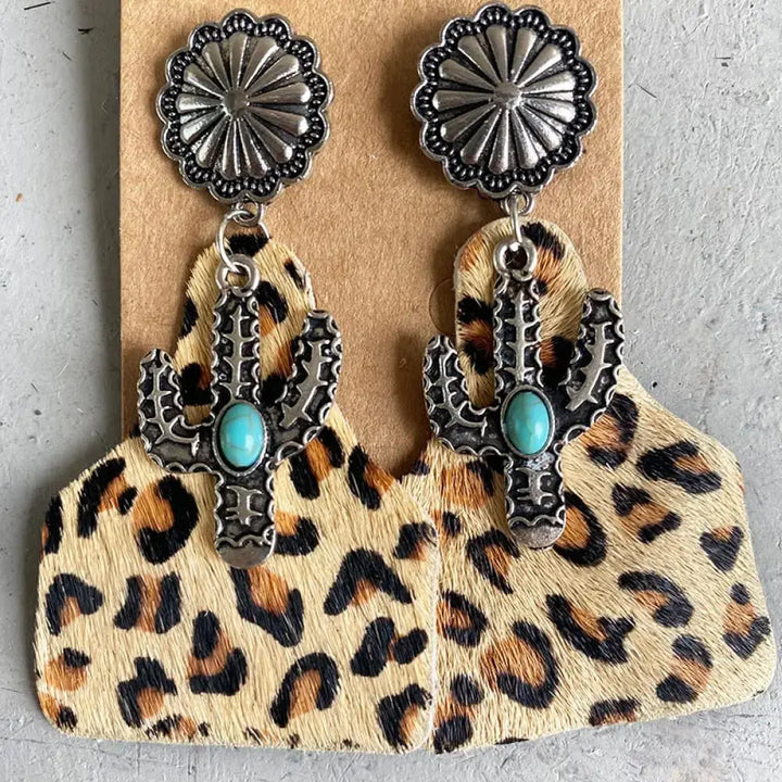 LOVCIA Turquoise Decor Cactus Alloy Earrings