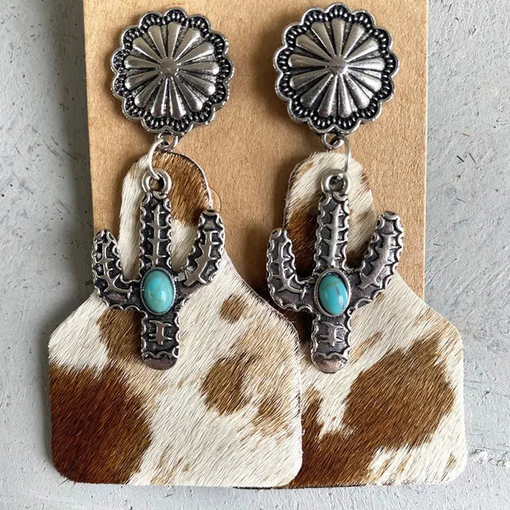 LOVCIA Turquoise Decor Cactus Alloy Earrings