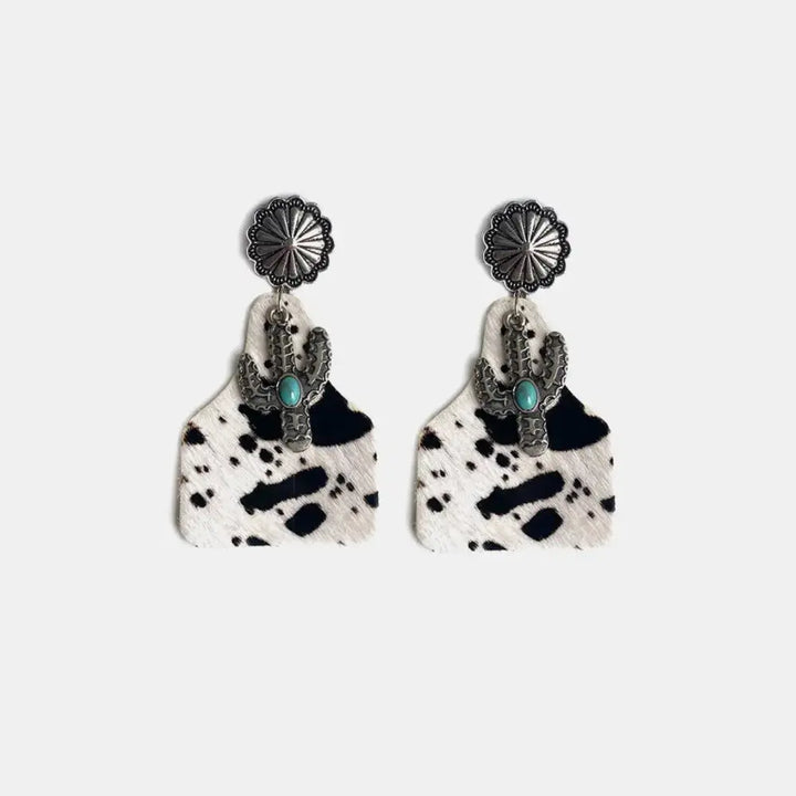 LOVCIA Turquoise Decor Cactus Alloy Earrings