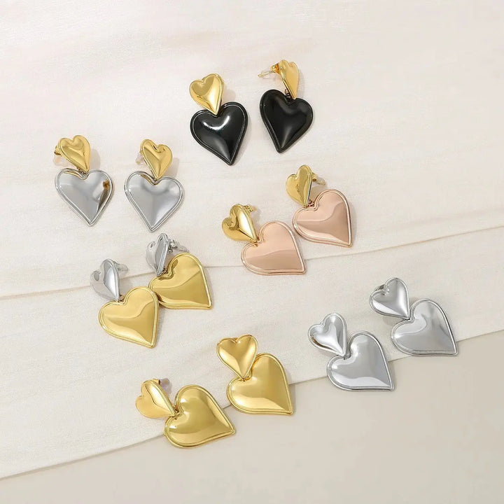 LOVCIA Stainless Steel Double Heart Earrings