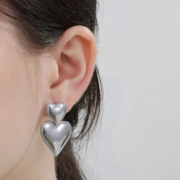 LOVCIA Stainless Steel Double Heart Earrings