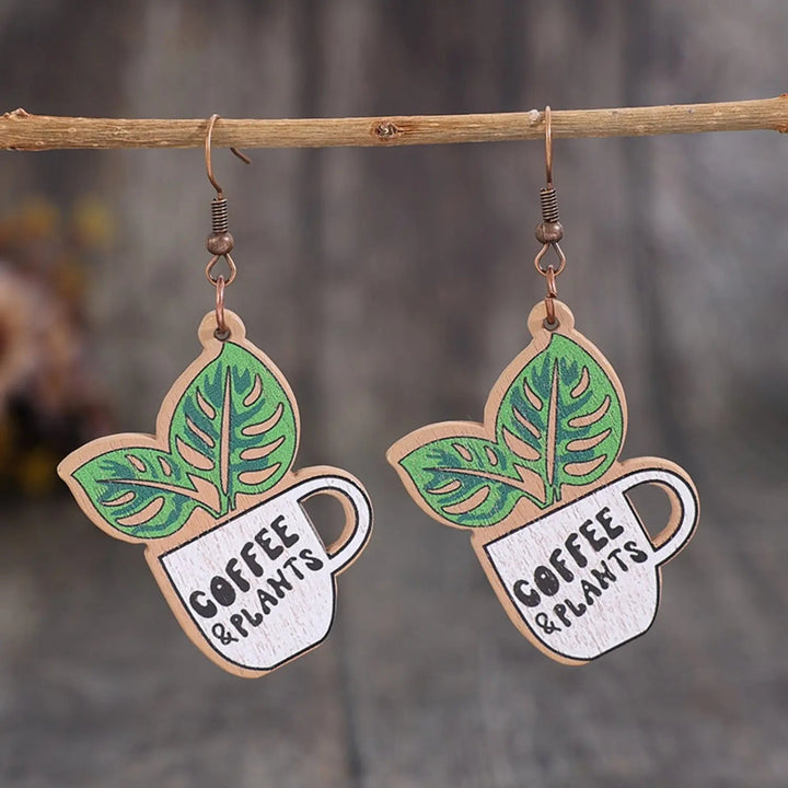 Wooden Alloy Dangle Earrings LOVCIA