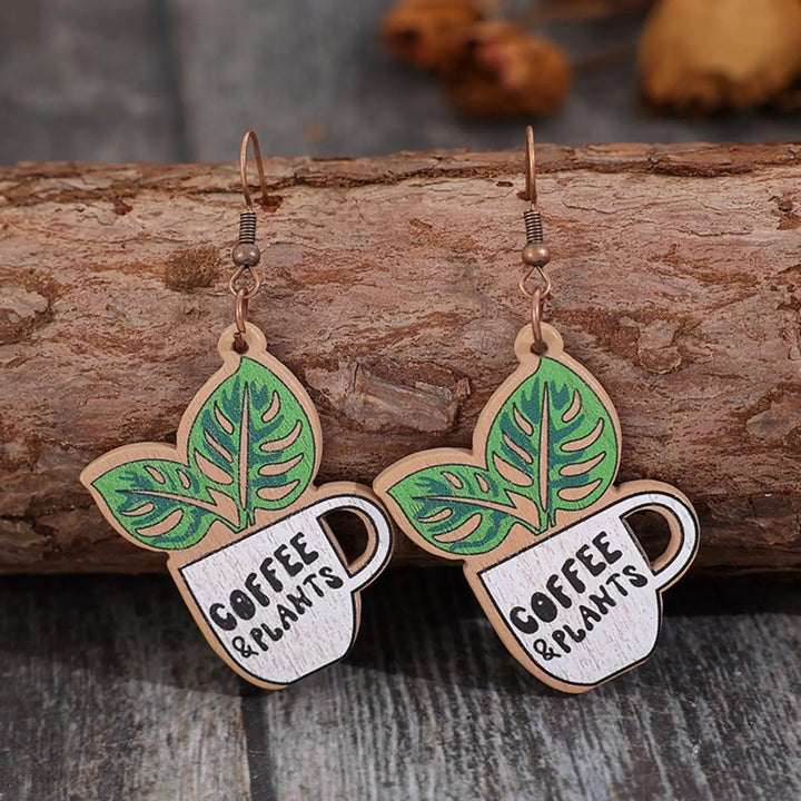 Wooden Alloy Dangle Earrings LOVCIA