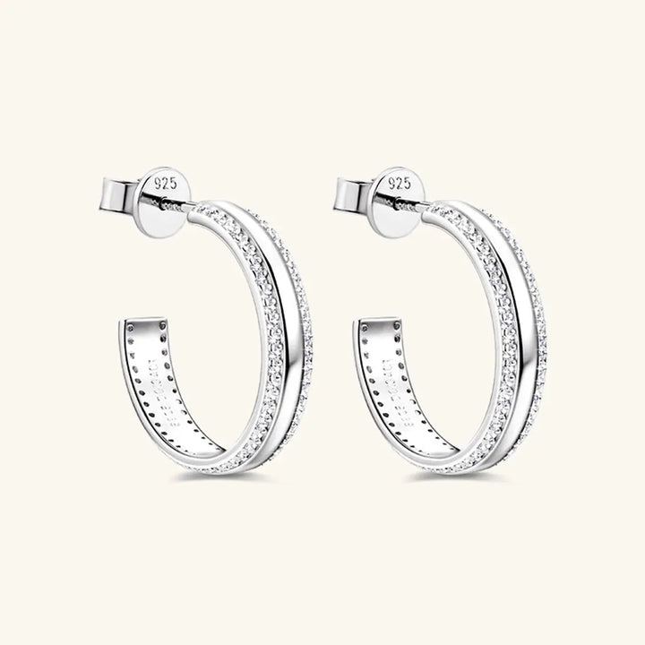 925 Sterling Silver Inlaid Moissanite C-Hoop Earrings LOVCIA