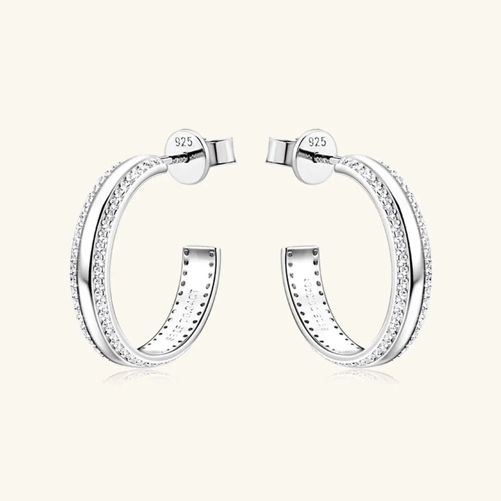 925 Sterling Silver Inlaid Moissanite C-Hoop Earrings LOVCIA