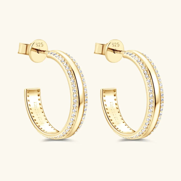 925 Sterling Silver Inlaid Moissanite C-Hoop Earrings LOVCIA