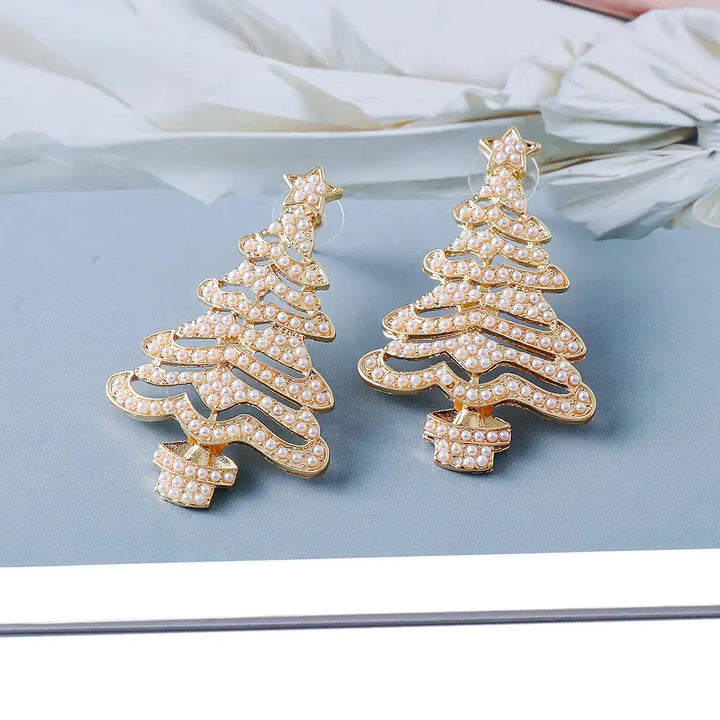 LOVCIA Rhinestone Alloy Christmas Tree Earrings