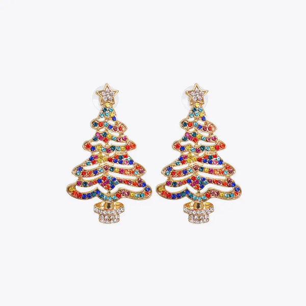 LOVCIA Rhinestone Alloy Christmas Tree Earrings