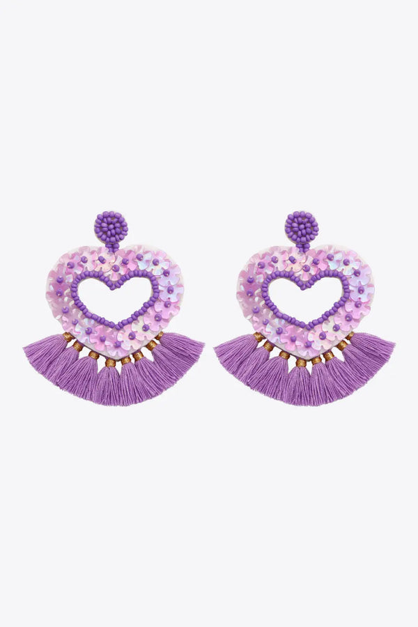 2-Pair Boho Style Heart Tassel Dangle Earrings LOVCIA