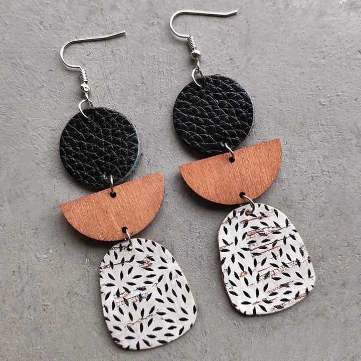 LOVCIA Leather & Wood Drop Earrings