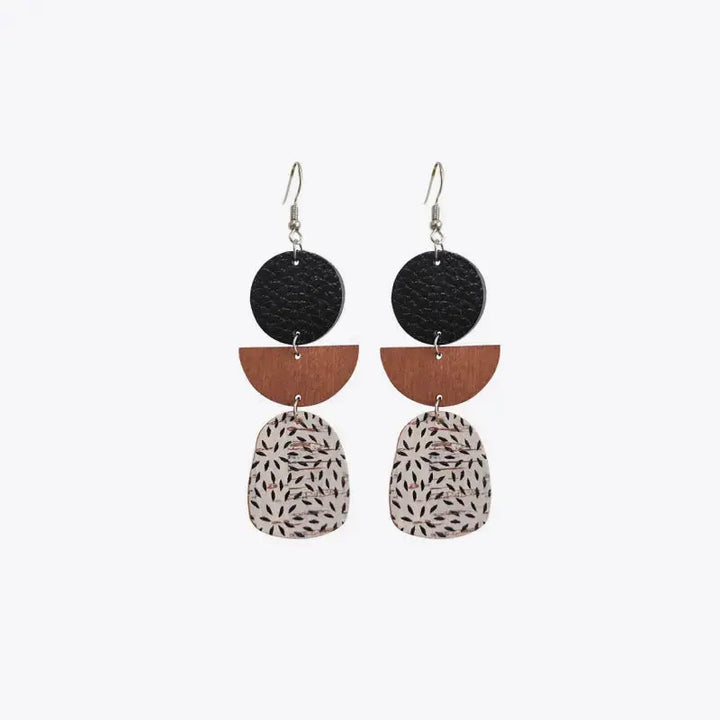 LOVCIA Leather & Wood Drop Earrings