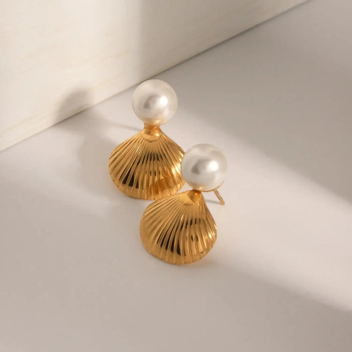 LOVCIA 18K Gold-Plated Stainless Steel Shell Shape Earrings