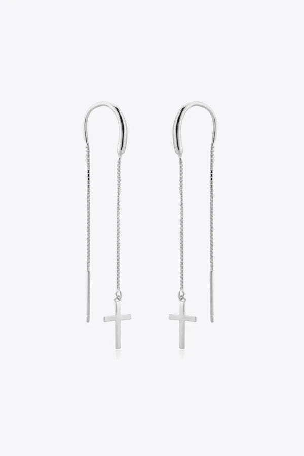 925 Sterling Silver Cross Threader Earrings LOVCIA