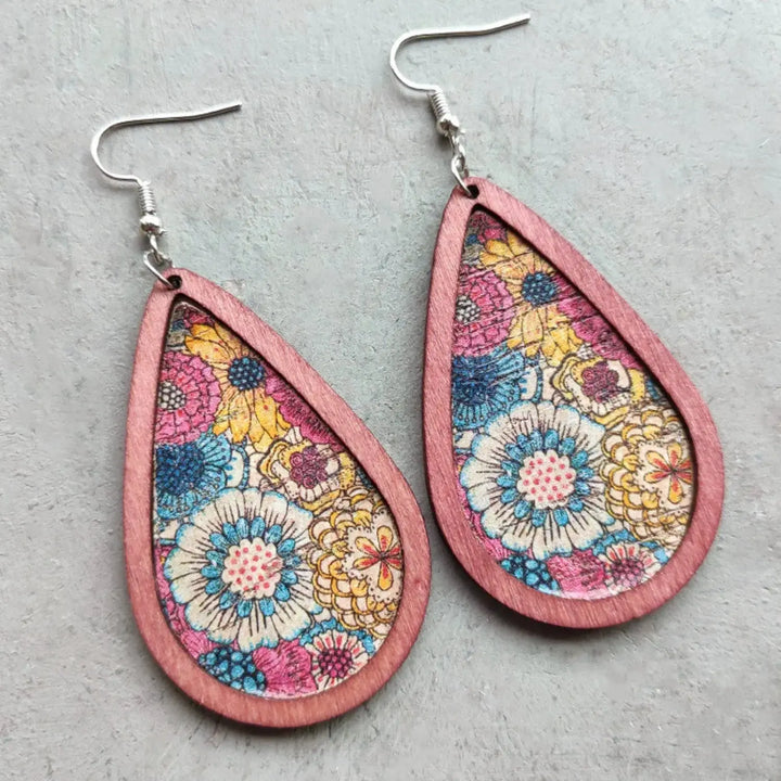 LOVCIA Floral Wood Teardrop Earrings