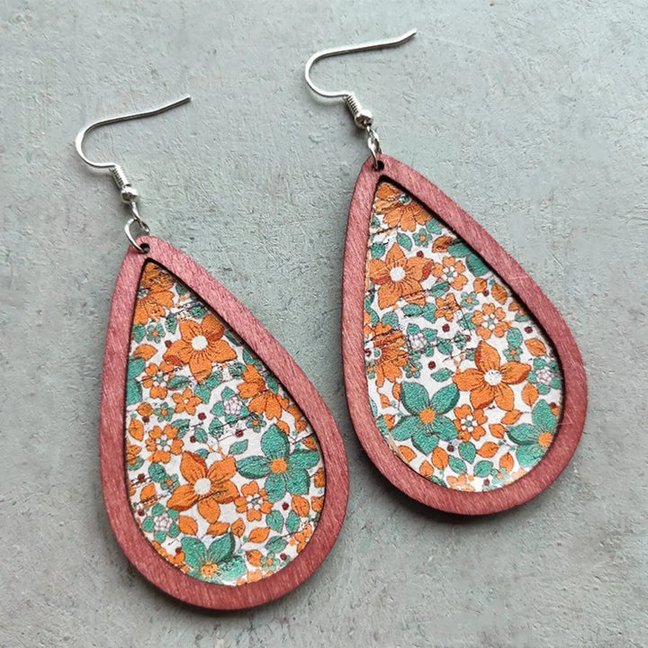 LOVCIA Floral Wood Teardrop Earrings