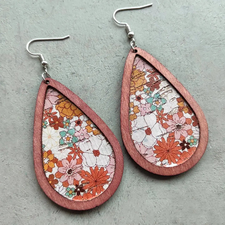 LOVCIA Floral Wood Teardrop Earrings