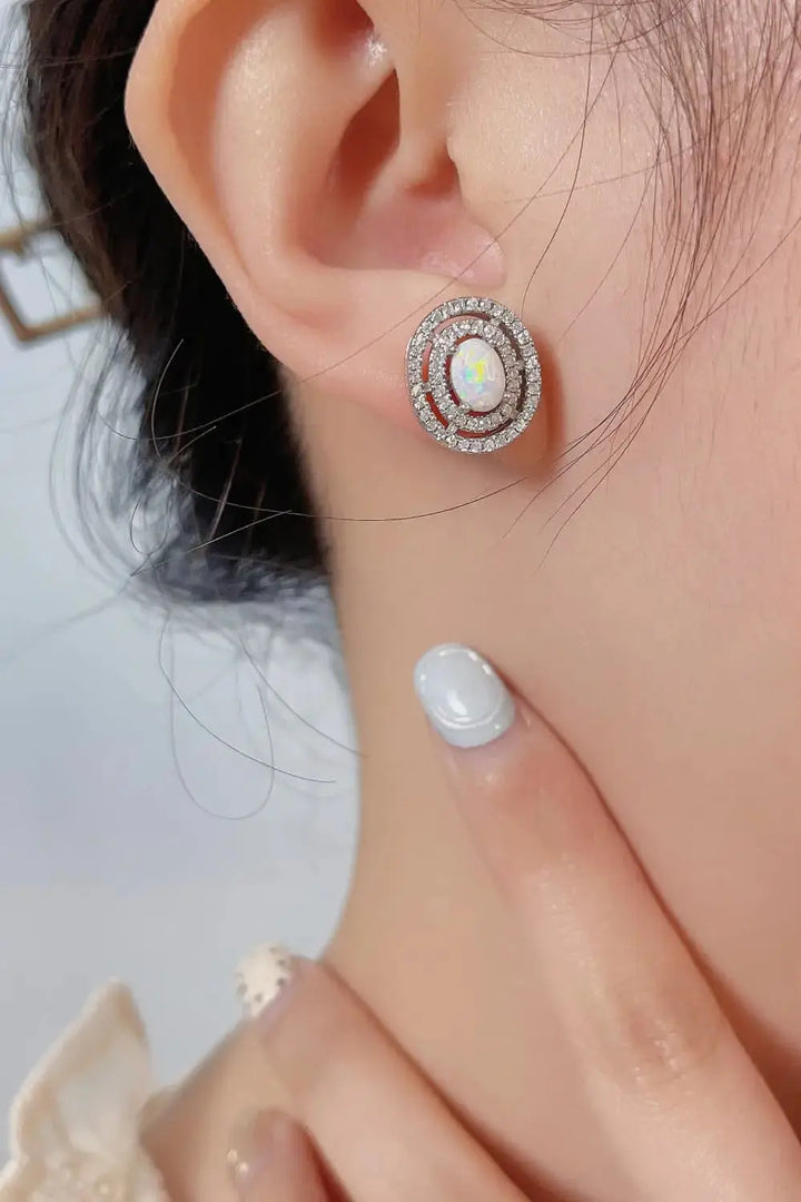 LOVCIA 925 Sterling Silver Opal Round Stud Earrings