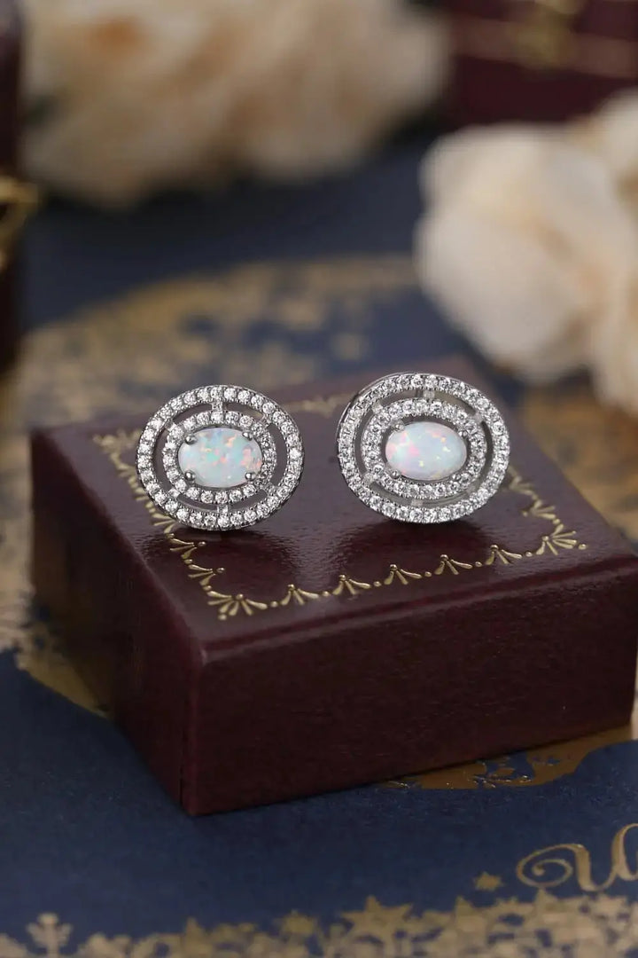 LOVCIA 925 Sterling Silver Opal Round Stud Earrings