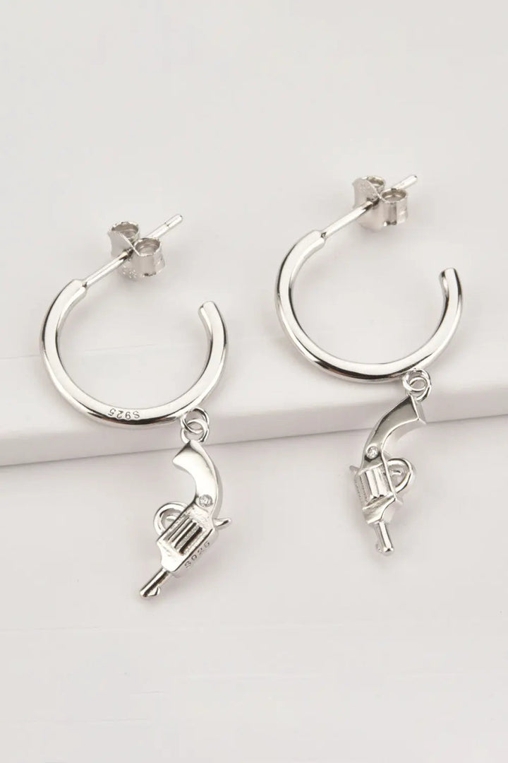 925 Sterling Silver C-Hoop Gun Drop Earrings LOVCIA