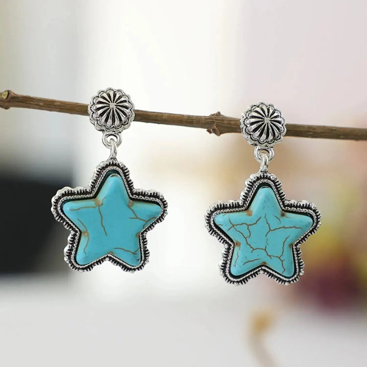 LOVCIA Artificial Turquoise Alloy Star Earrings