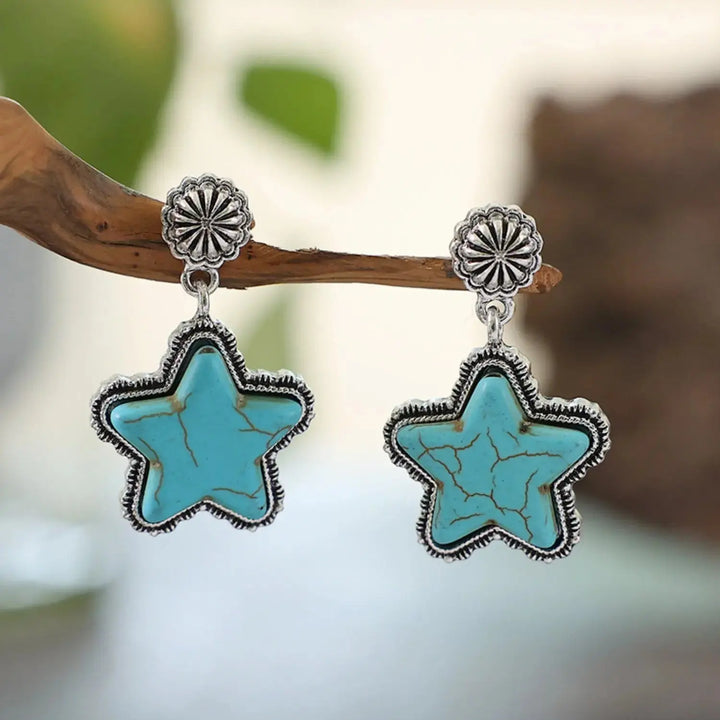 LOVCIA Artificial Turquoise Alloy Star Earrings