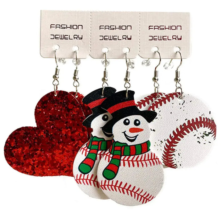 LOVCIA Snowman, Ball, and Heart Earrings Set