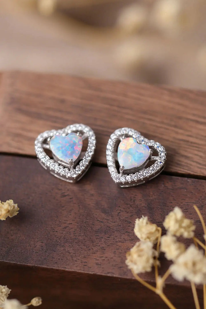 925 Sterling Silver Opal Heart Stud Earrings LOVCIA