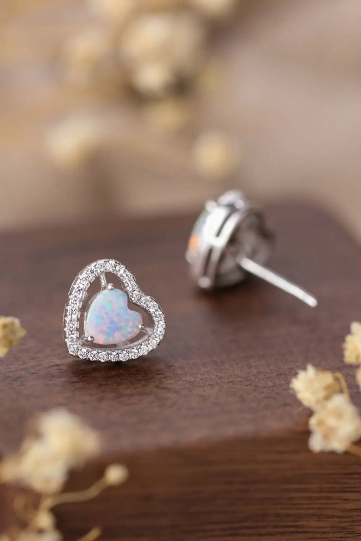 925 Sterling Silver Opal Heart Stud Earrings LOVCIA