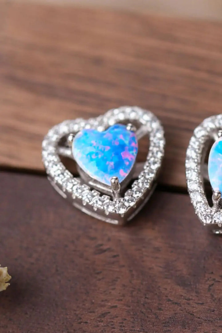 925 Sterling Silver Opal Heart Stud Earrings LOVCIA