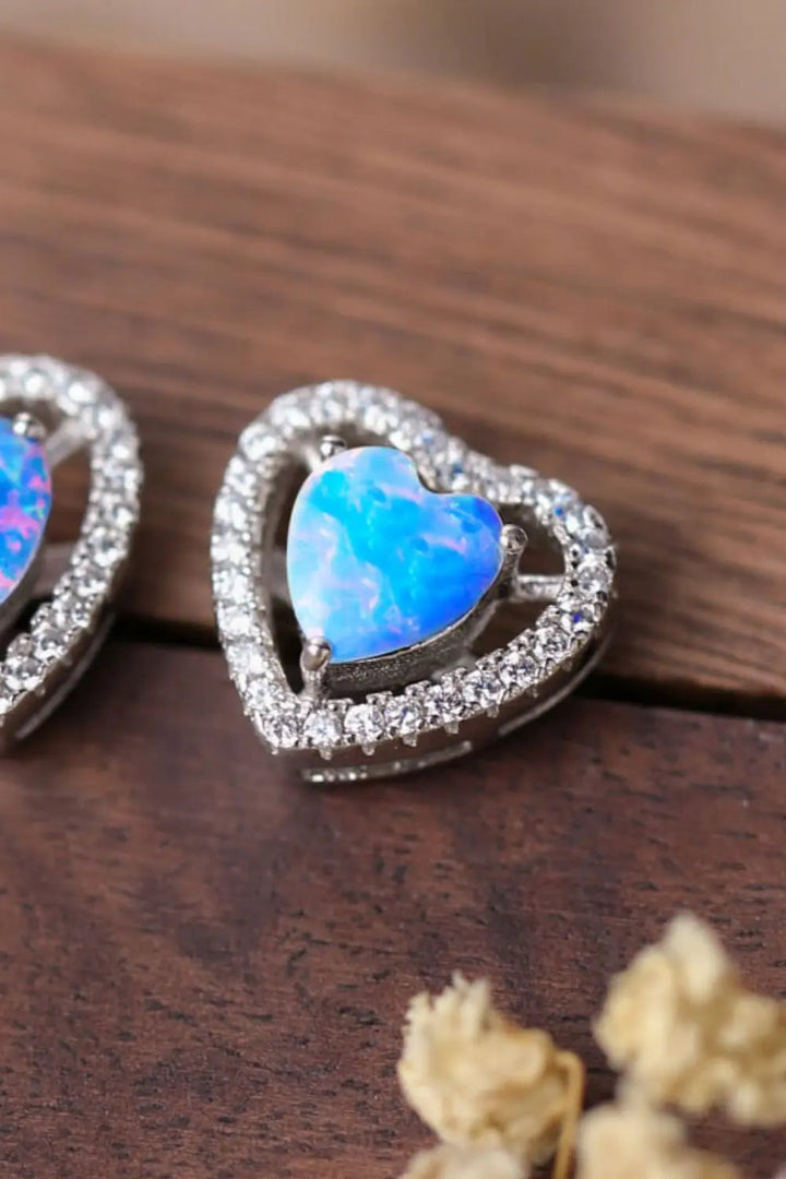 925 Sterling Silver Opal Heart Stud Earrings LOVCIA