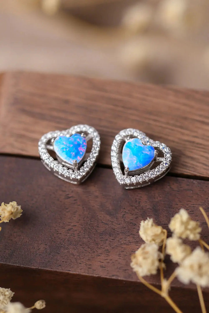 925 Sterling Silver Opal Heart Stud Earrings LOVCIA