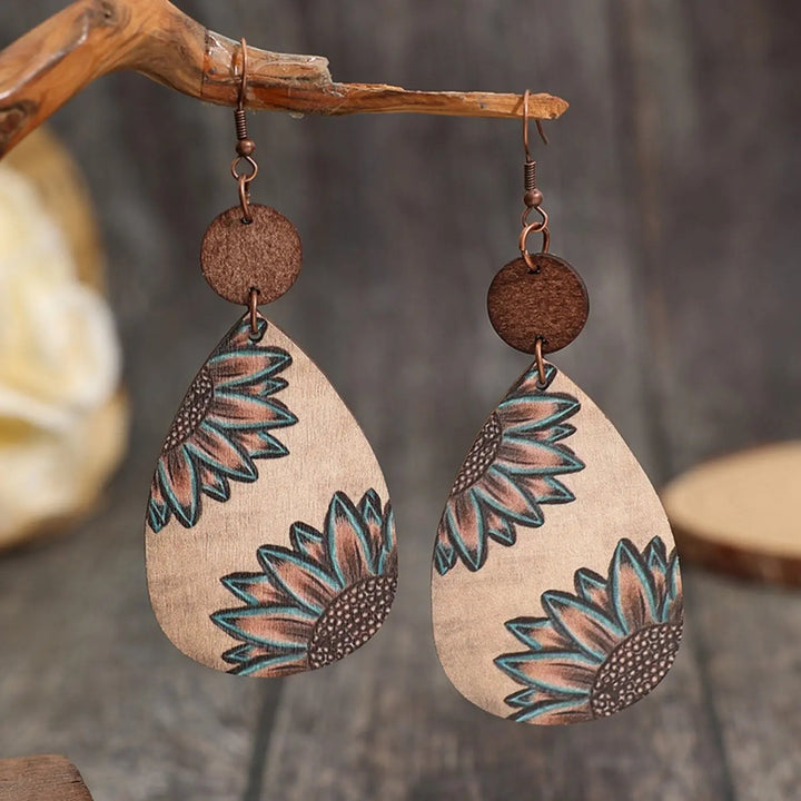 Wooden Iron Hook Dangle Earrings LOVCIA