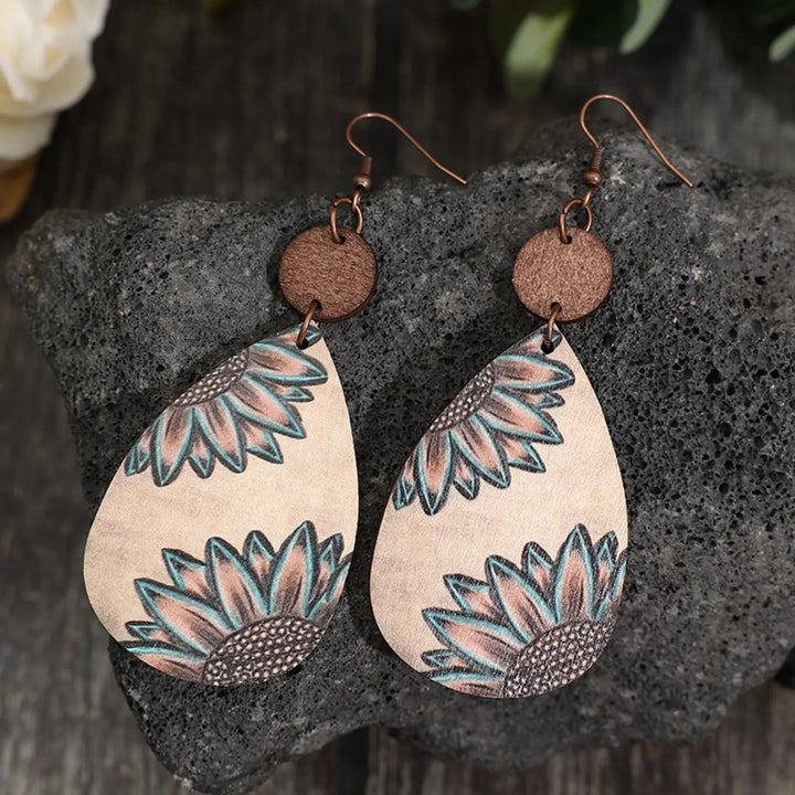 Wooden Iron Hook Dangle Earrings LOVCIA