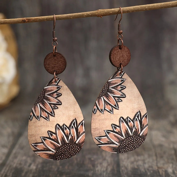 Wooden Iron Hook Dangle Earrings LOVCIA