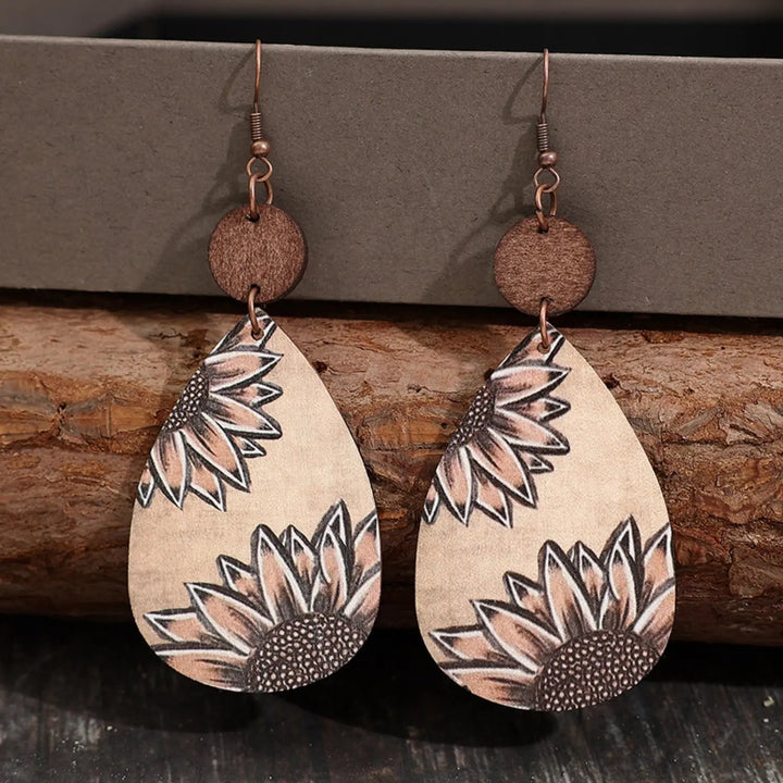 Wooden Iron Hook Dangle Earrings LOVCIA