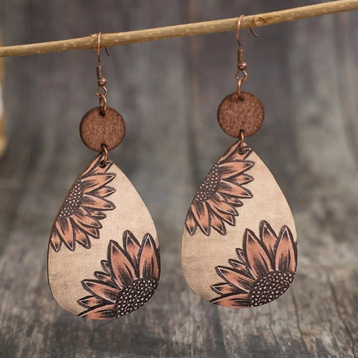 Wooden Iron Hook Dangle Earrings LOVCIA